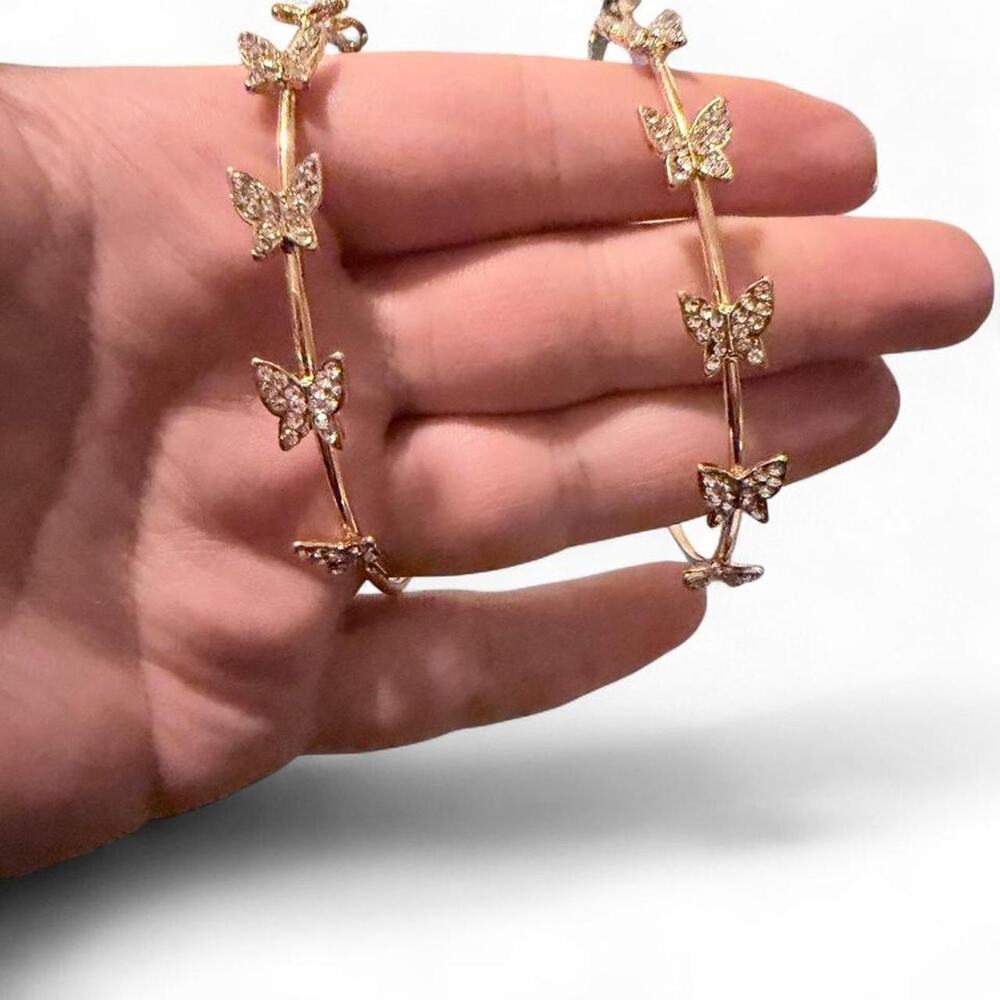 Large Gold Hoop Earrings Crystal Butterfly Charms Y2K Statement Hoops